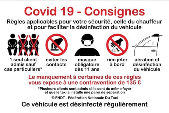 Consignes de sécurité à bord pour la protection sanitaire des passagers de Taxi sur Montpellier